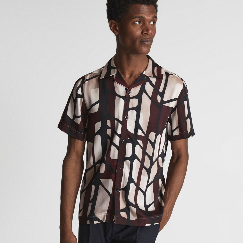 Reiss - Abstract Print Cuban Collar Shirt